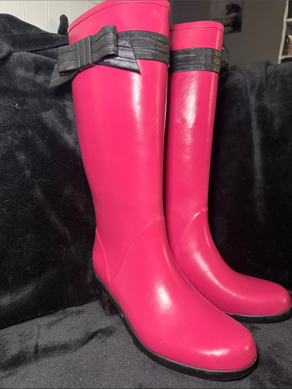 Kate Spade New York Hot Pink Bow Rain Boots Wellies Size 9